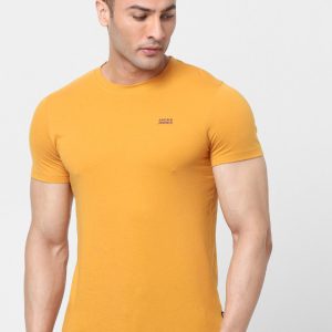 Men Yellow Solid Cotton Lounge T-shirt